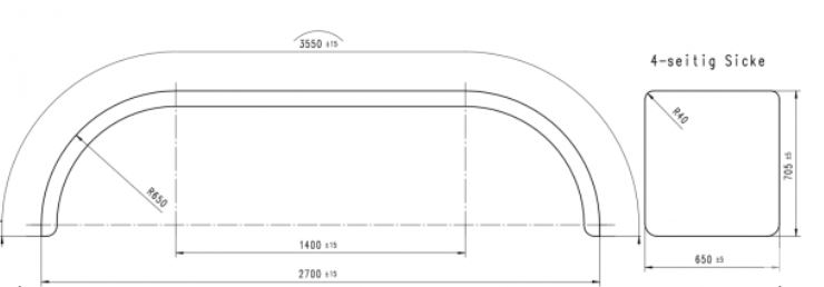 Kotflügel AluRiffel 2,5/4,0 Doppelachs mit gebörtelten Rand Breite 650mm D6536 ALQ